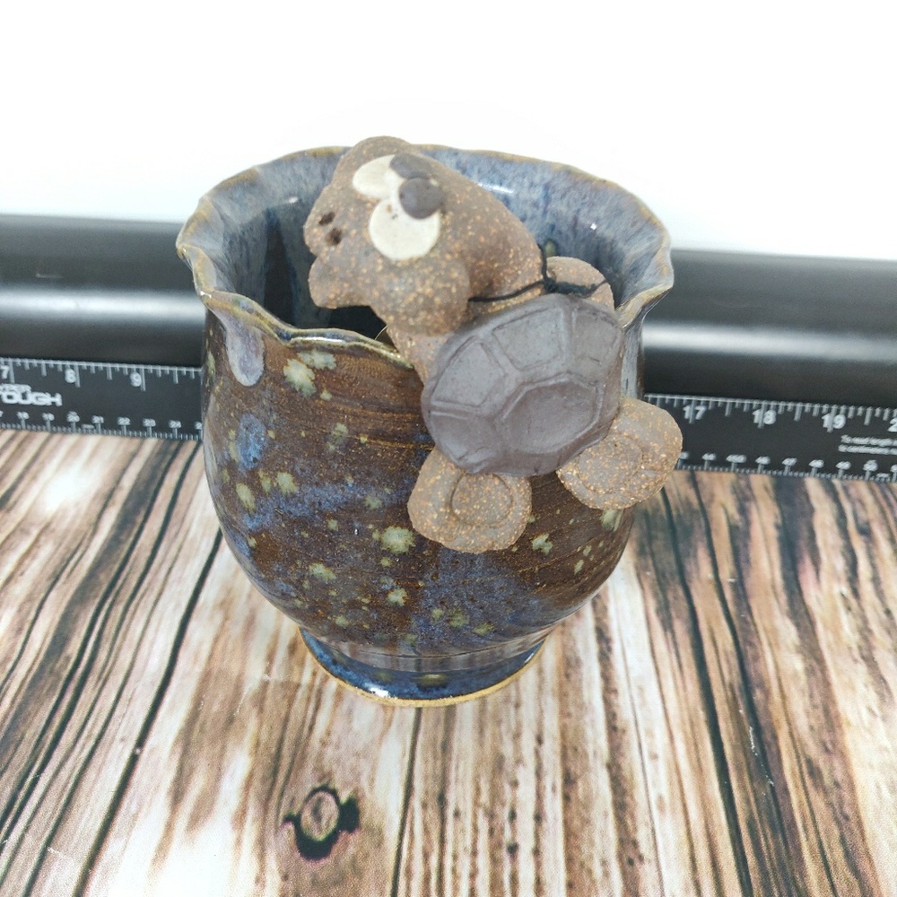 Handmade Ceramic Planter with Turtle Pot Clencher